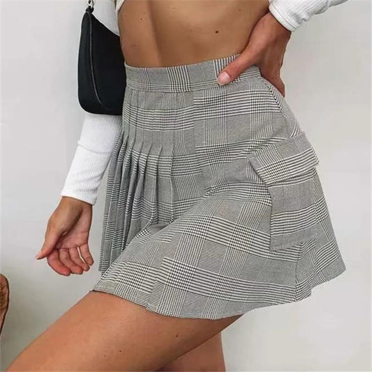 Plaid Pleated Short Skirt