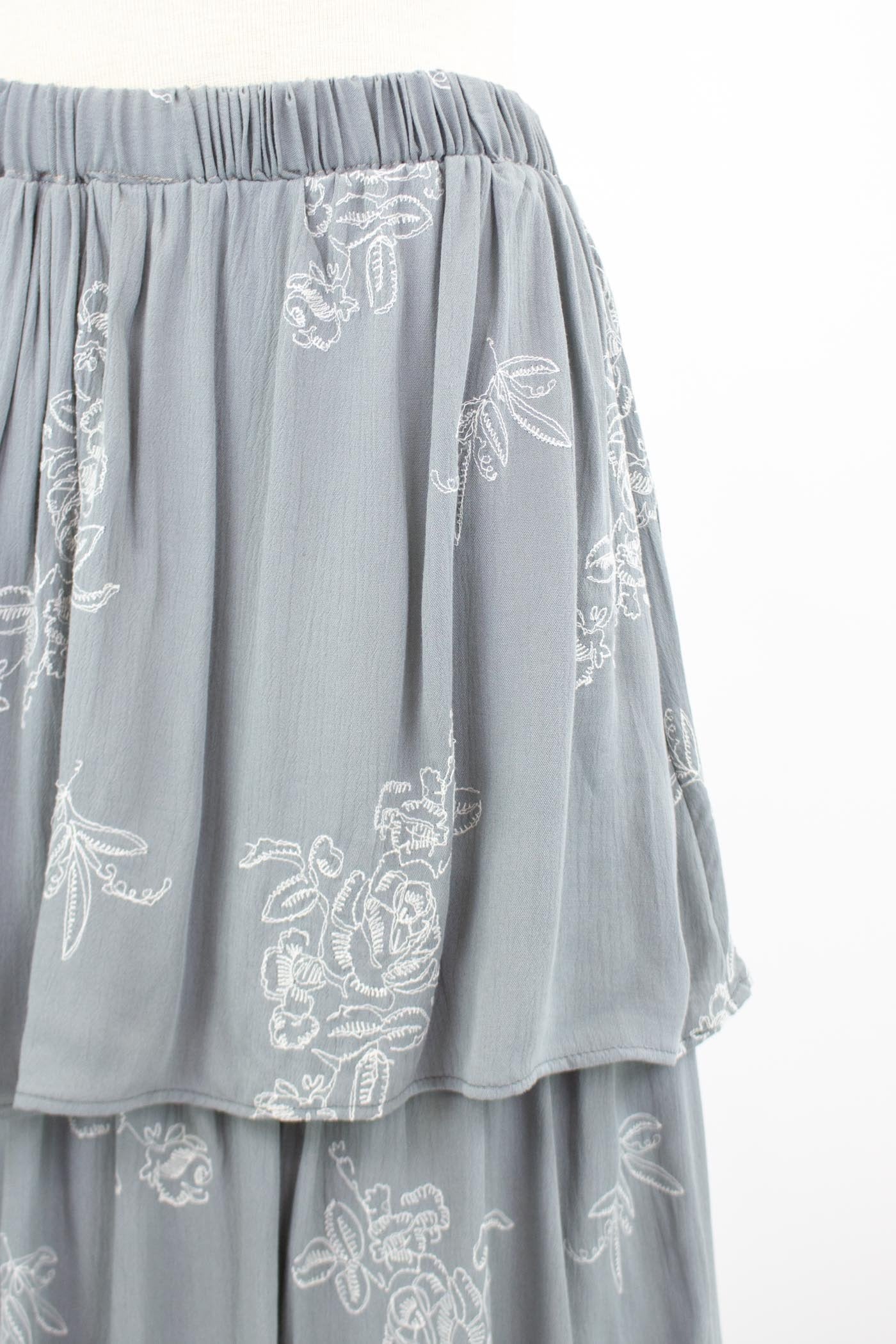 Layered Ruffle Maxi Skirt - Grey