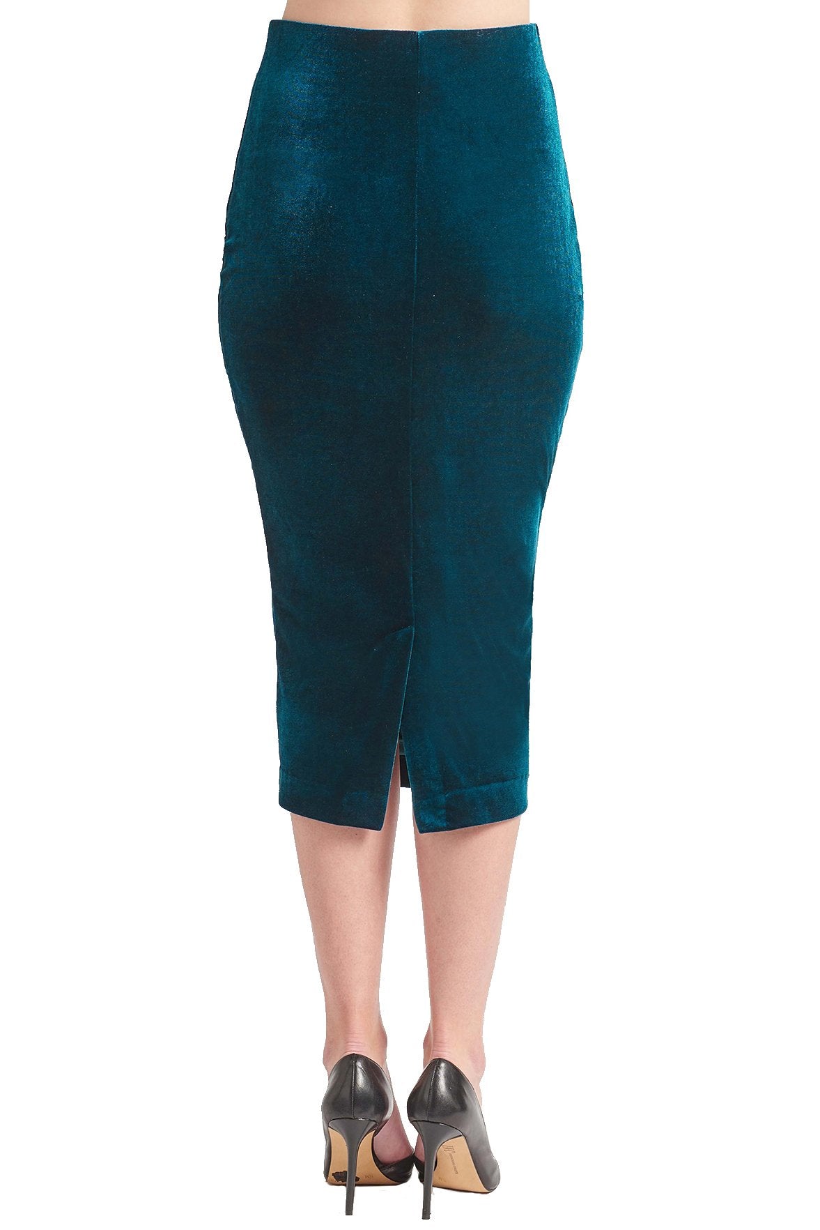 Tia Skirt - Stretch velvet pencil skirt (teal)