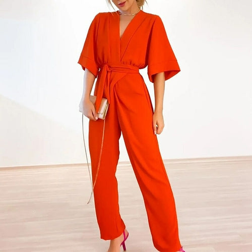 V Neck Casual Loose Women Office Lady Jumpsuit