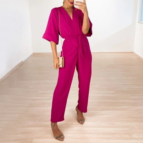 V Neck Casual Loose Women Office Lady Jumpsuit
