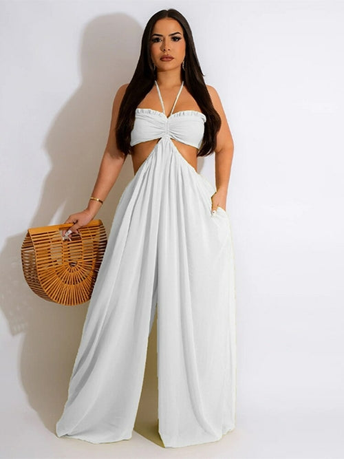 Halter Hollow Out Sleeveless Jumpsuits