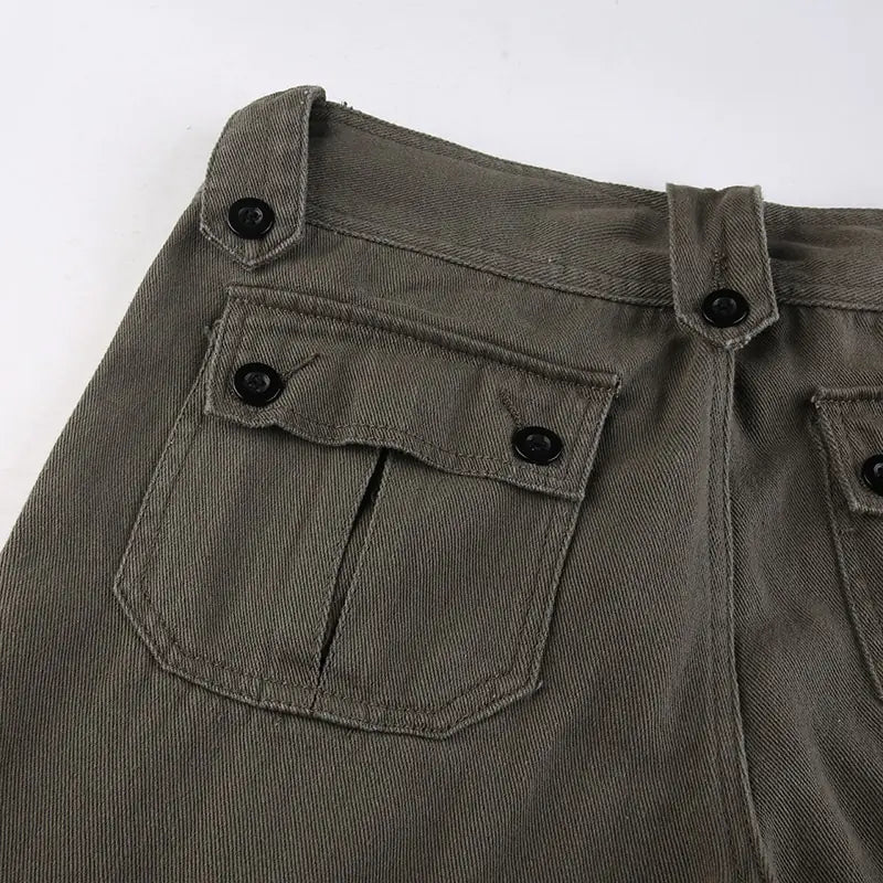 Button Low Waist Women's Cargo and Denim Pants